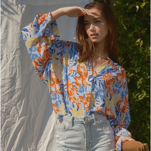 01 Boho -Floral print woven blouse top - Picture 4 of 6